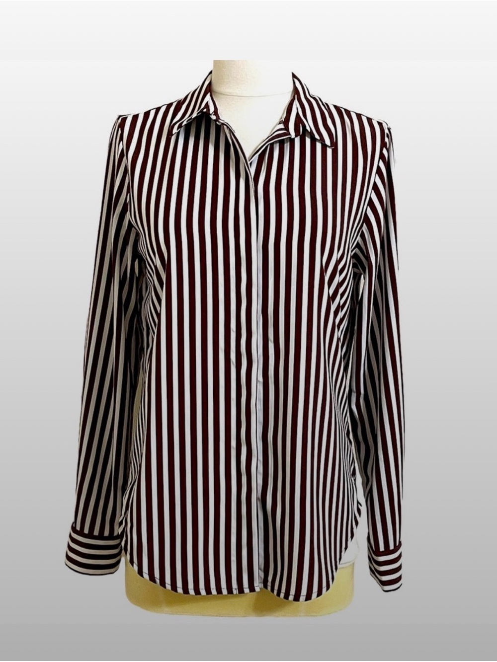 H&M Vertical Stripe Button-Down Shirt - Burgundy & White